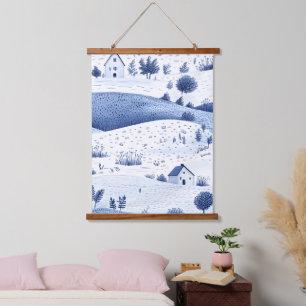 Blue Toile Countryside Scene (6) Hanging Tapestry