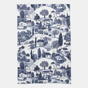 Blue Toile Countryside Scene Kitchen Towel