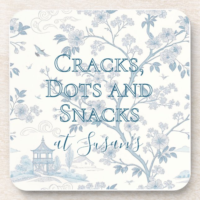 Blue Toile Custom Mahjong Personalized Beverage Coaster (Front)
