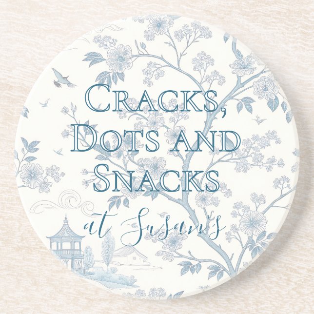Blue Toile Custom Mahjong Personalized Coaster (Front)