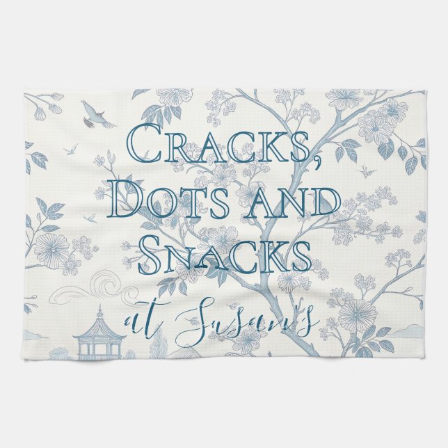 Blue Toile Custom Mahjong Personalized Kitchen Towel (Horizontal)