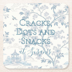 Blue Toile Custom Mahjong Personalized Square Paper Coaster
