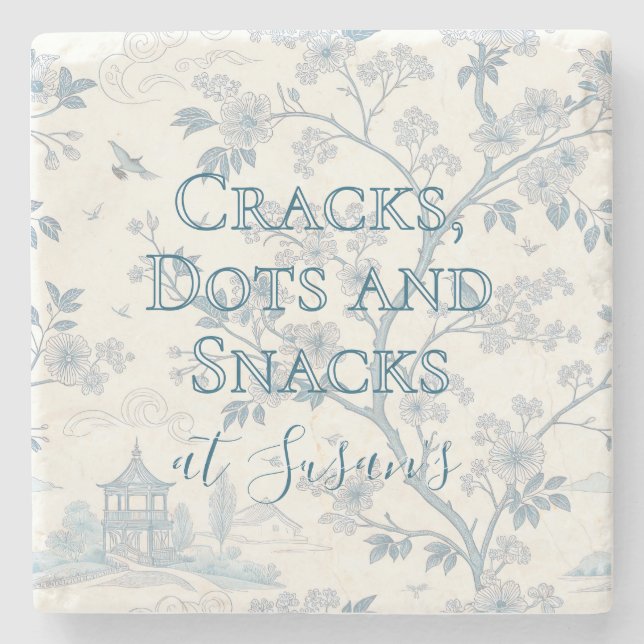 Blue Toile Custom Mahjong Personalized Stone Coaster (Front)