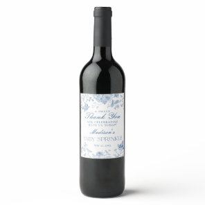 Blue Toile De Jouy Baby Sprinkle Favors Wine Label