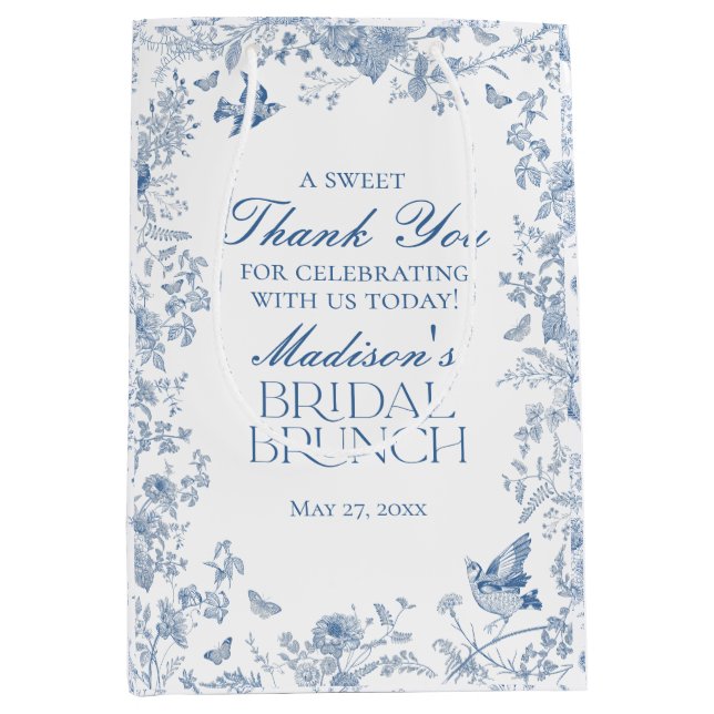 Blue Toile De Jouy Bridal Brunch Favors Medium Gift Bag (Front)