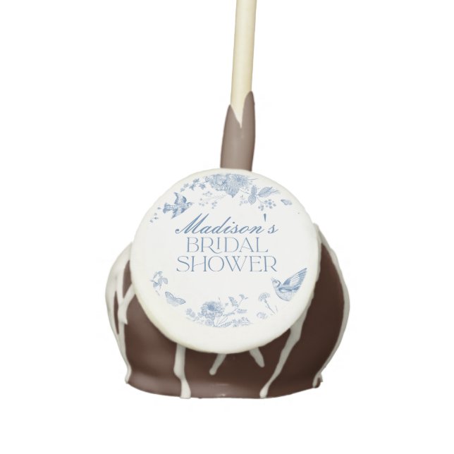 Blue Toile De Jouy Bridal Shower Favor Cake Pop (Front)