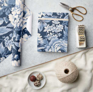 Blue Toile de Jouy Christmas Pattern Wrapping Paper