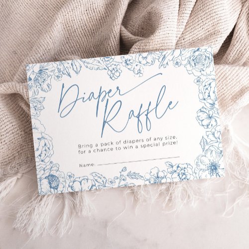 Blue Toile de Jouy Diaper Raffle Baby Shower Enclosure Card