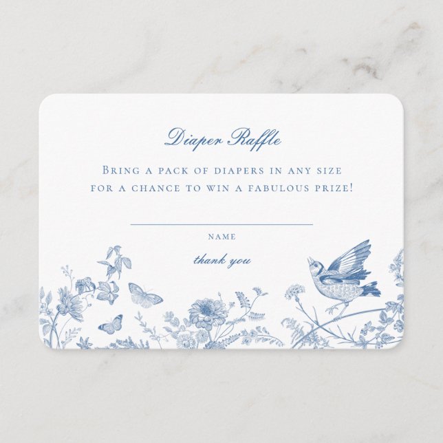 Blue Toile De Jouy Diaper Raffle Invitation Insert (Front)