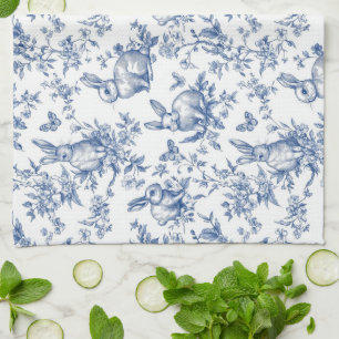 Blue Toile De Jouy Easter Bunny Kitchen Towel