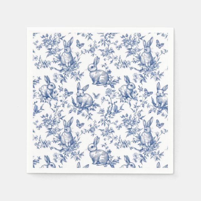 Blue Toile De Jouy Easter Bunny Napkins (Front)