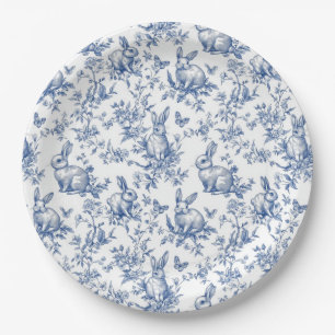 Blue Toile De Jouy Easter Bunny Paper Plates