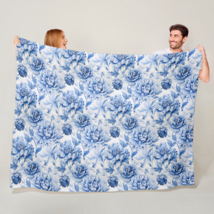 Blue Toile de Jouy Fleece Blanket