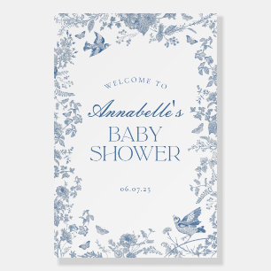 Blue Toile De Jouy Floral Baby Shower Welcome Sign