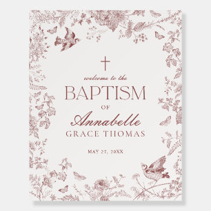 Blue Toile De Jouy Floral Baptism Welcome Sign