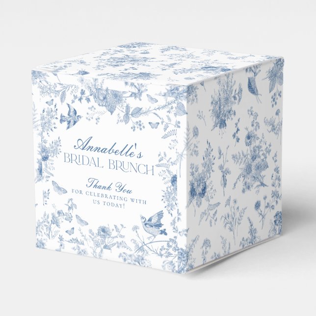 Blue Toile De Jouy Floral Bridal Brunch Favor Box (Front Side)