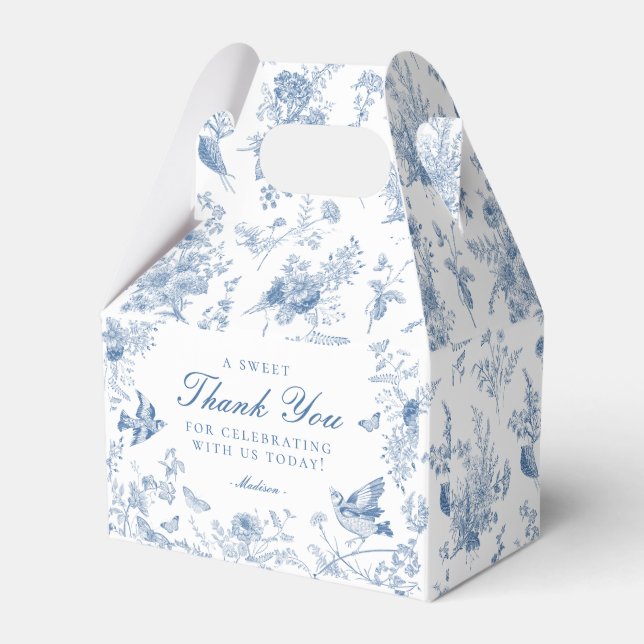 Blue Toile De Jouy Floral Dessert Favor Boxes (Front Side)