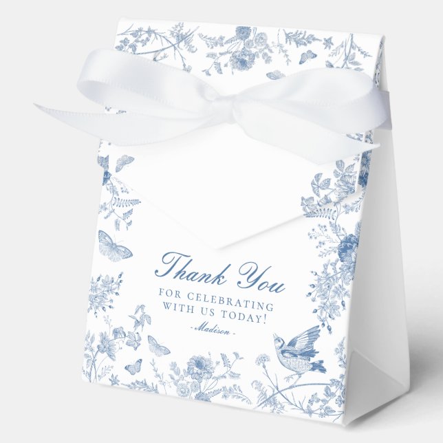 Blue Toile De Jouy Floral Dessert Favor Boxes (Front)