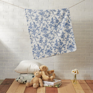 Blue Toile de Jouy French Country Floral Pattern Baby Blanket