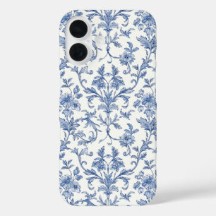 Blue Toile de Jouy French Country Floral Pattern iPhone 16 Case