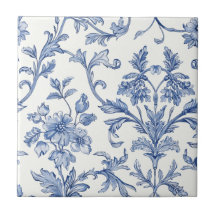 Blue Toile de Jouy French Country Floral Pattern