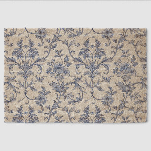 Blue Toile de Jouy French Country Floral Pattern Fiber Doormat