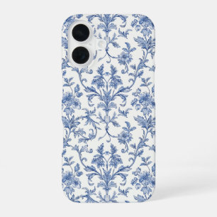 Blue Toile de Jouy French Country Floral Pattern iPhone 16 Case