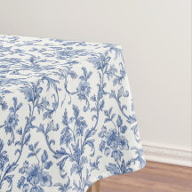 Blue Toile de Jouy French Country Floral Pattern