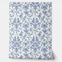 Blue Toile de Jouy French Country Floral Pattern