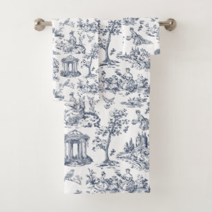 Blue Toile de Jouy, French country style Bath Towel Set