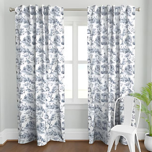 Blue Toile de Jouy, French country style Blackout Curtains