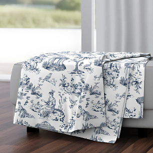 Blue Toile de Jouy, French country style Fleece Blanket