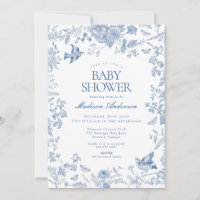 Blue Toile De Jouy French Floral Baby Shower