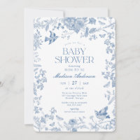 Blue Toile De Jouy French Floral Baby Shower