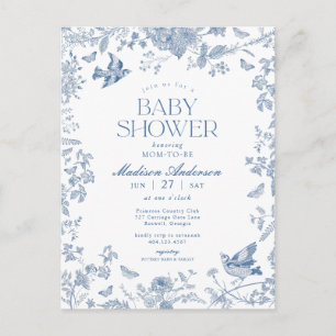 Blue Toile De Jouy French Floral Baby Shower Postcard