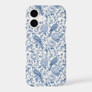 Blue Toile de Jouy French Floral Bird Pattern iPhone 17 Case