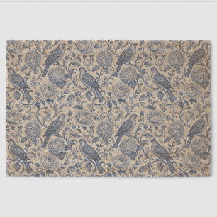 Blue Toile de Jouy French Floral Bird Pattern Fiber Doormat