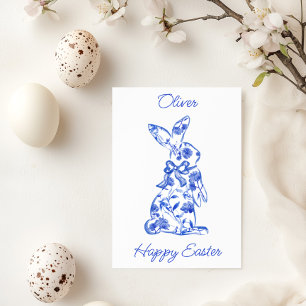 Blue Toile De Jouy Happy Easter Greeting Card