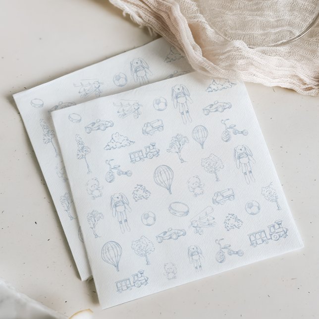 Blue Toile De Jouy Nursery Baby shower Napkins (Creator Uploaded)
