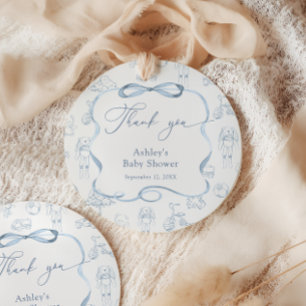 Blue Toile de Jouy Nursery Boy Baby Shower Thank Favor Tags