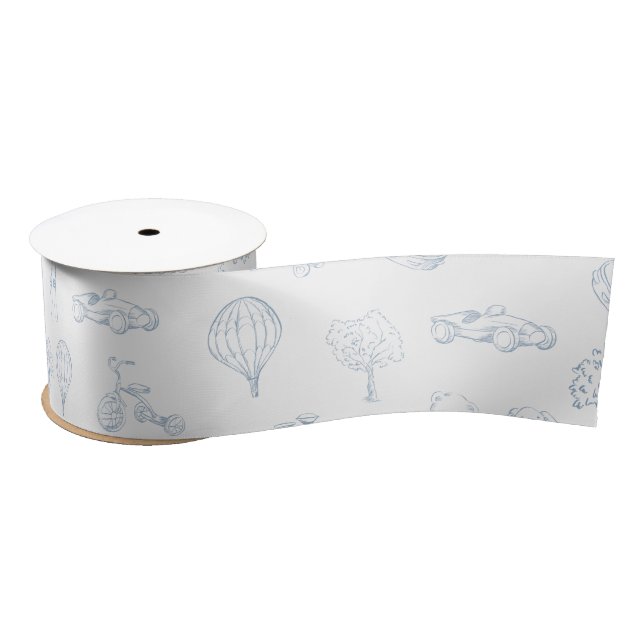 Blue Toile de Jouy Nursery  Satin Ribbon (Spool)