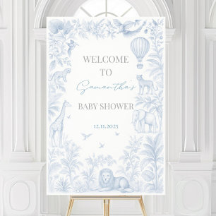 Blue Toile de Jouy Safari Baby Shower Welcome Sign