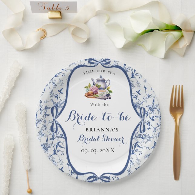Blue Toile de jouy Tea Party Bridal shower Paper Plates (Wedding)