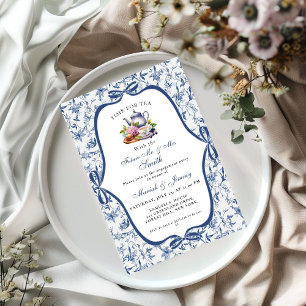 Blue Toile de jouy Tea Party Engagement Party Invitation