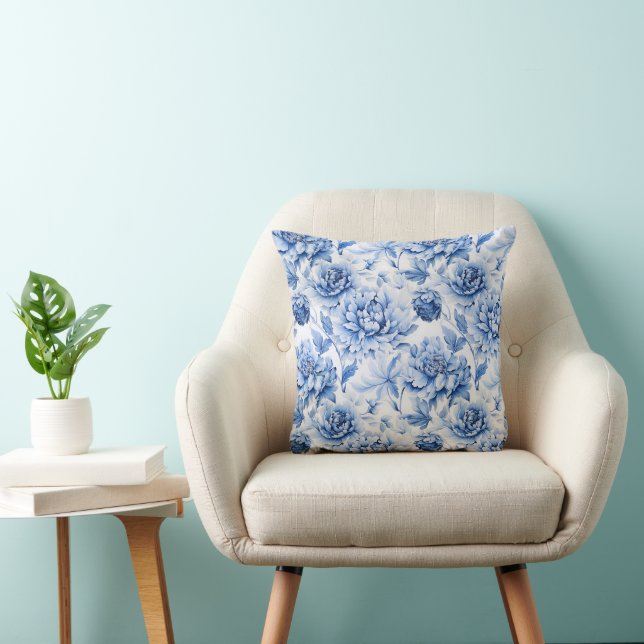Blue Toile de Jouy Throw Pillow (Chair)