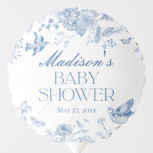Blue Toile De Jouy Vintage Floral Baby Shower Balloon