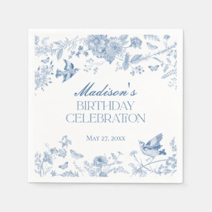 Blue Toile De Jouy Vintage Floral Birthday Party Napkins