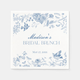 Blue Toile De Jouy Vintage Floral Bridal Brunch Napkins