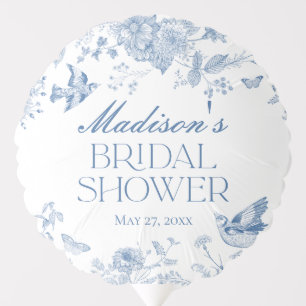 Blue Toile De Jouy Vintage Floral Bridal Shower Balloon