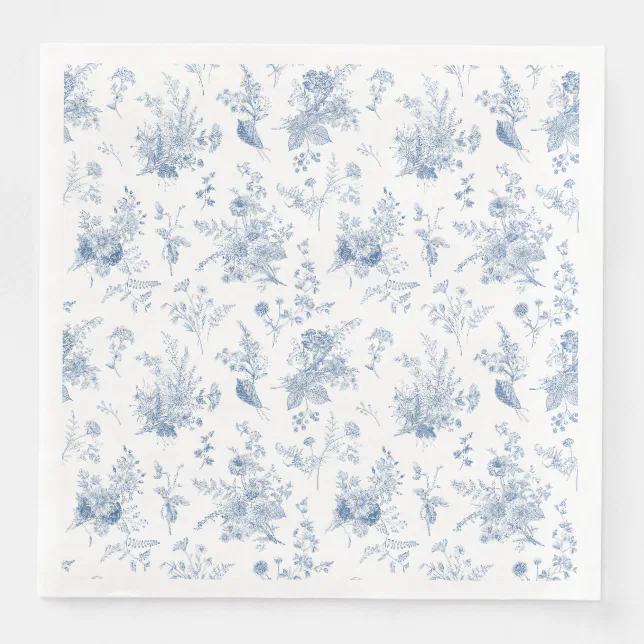 Blue Toile De Jouy Vintage Floral Chinoiserie Paper Dinner Napkins | Zazzle